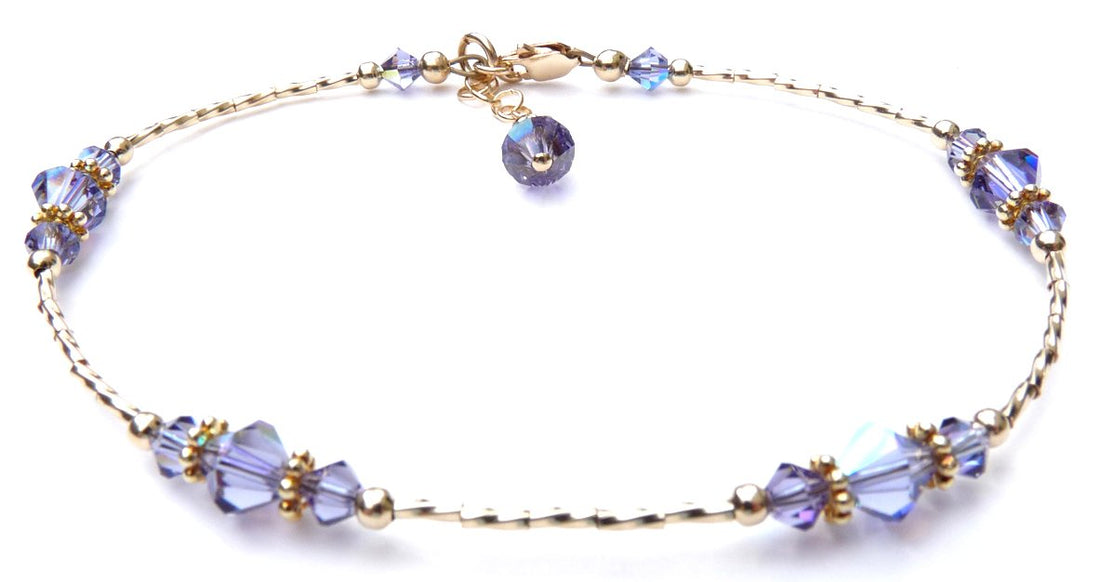 Tanzanite December Birthstone Anklet Gold Handmade Crystal Beaded Ankle Bracelets