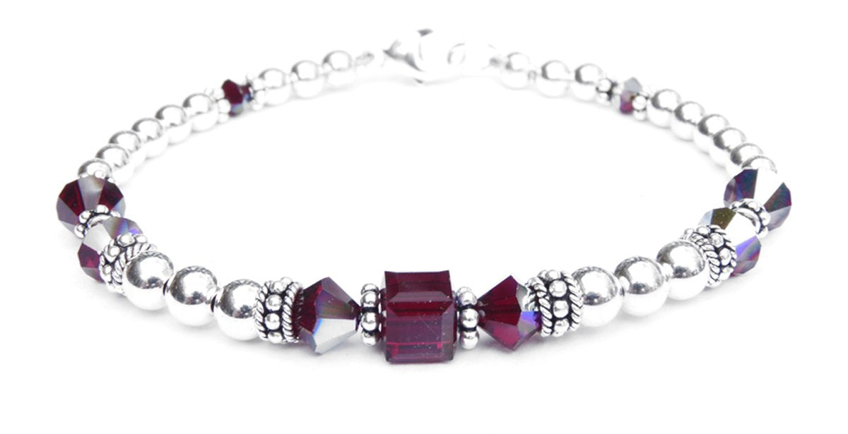 Garnet Bracelet, Crystal Beaded Bracelets for Women, Red Garnet Jewelry, January Birthstone, Capricorn Birthday Gifts for Her in Gold &amp; Sterling Silver