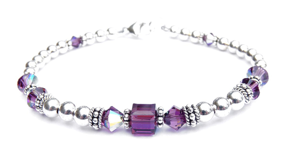Amethyst Bracelets, February Birthstone Bracelets, Handmade Silver Purple Crystal Jewelry