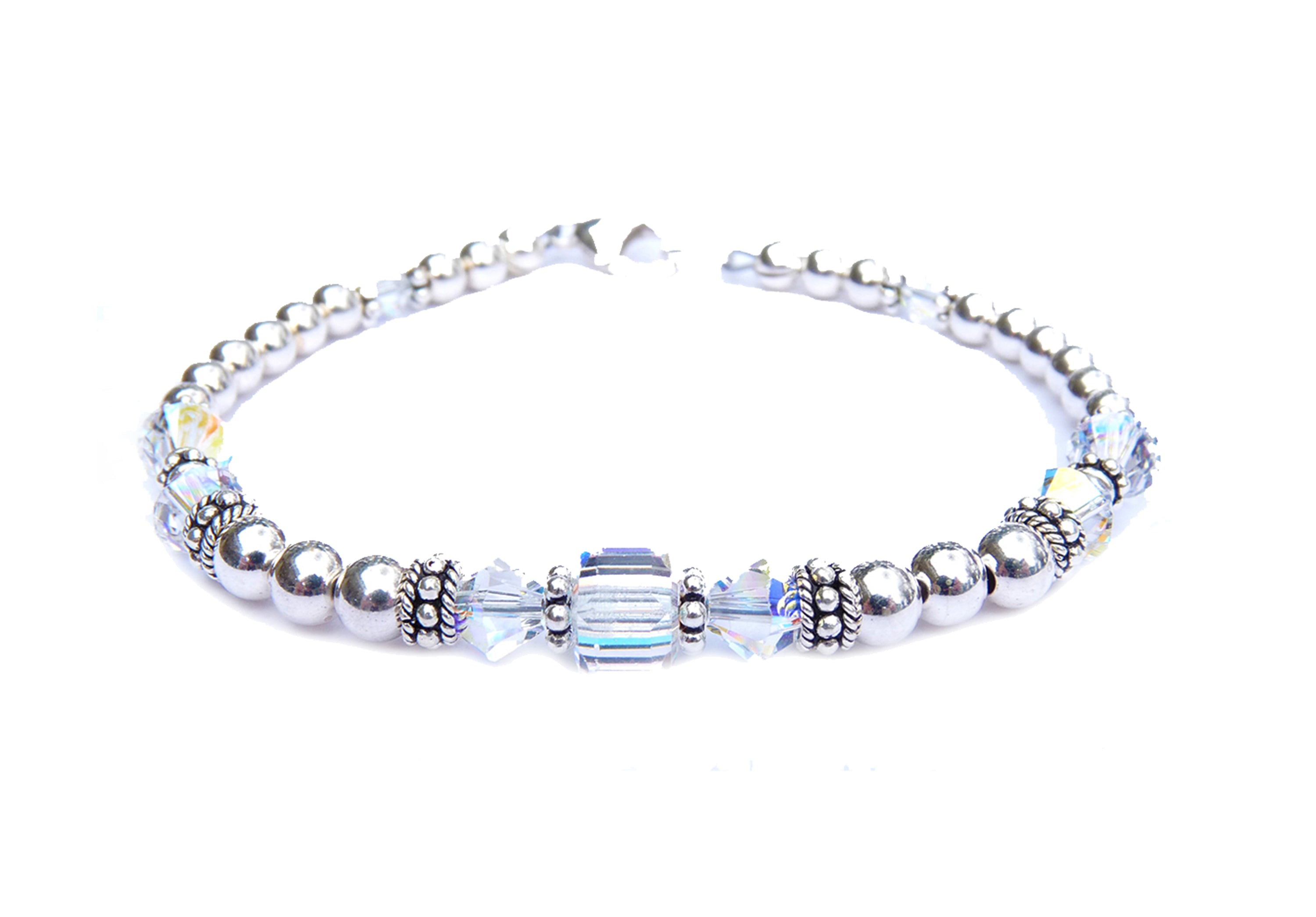 Clear Crystal Bracelets, April Birthstone Bracelets, Handmade Silver Clear Crystal Jewelry Bracelets