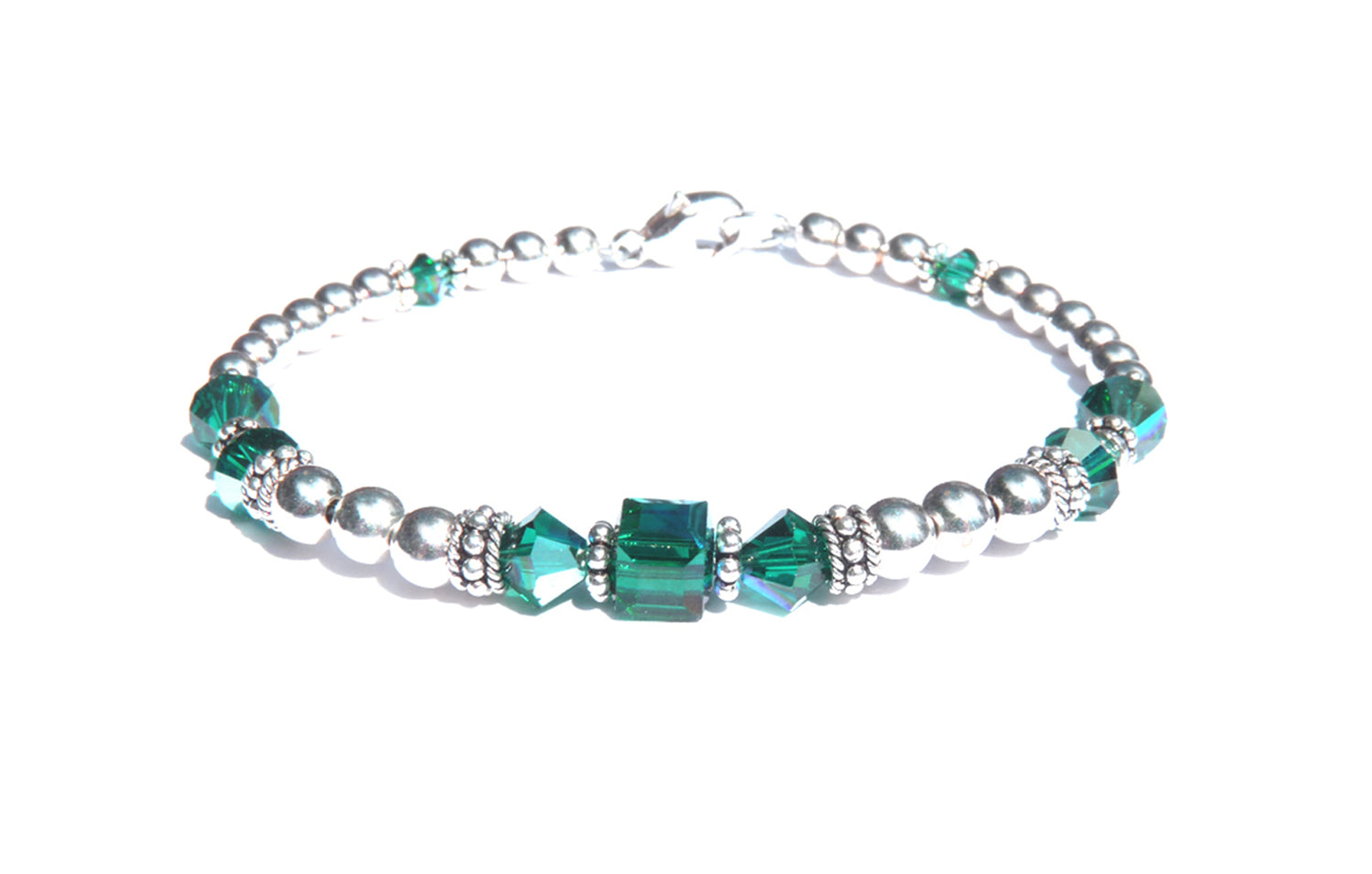 Emerald Bracelets, May Birthstone Bracelets, Handmade Silver Green Crystal Jewelry Bracelets