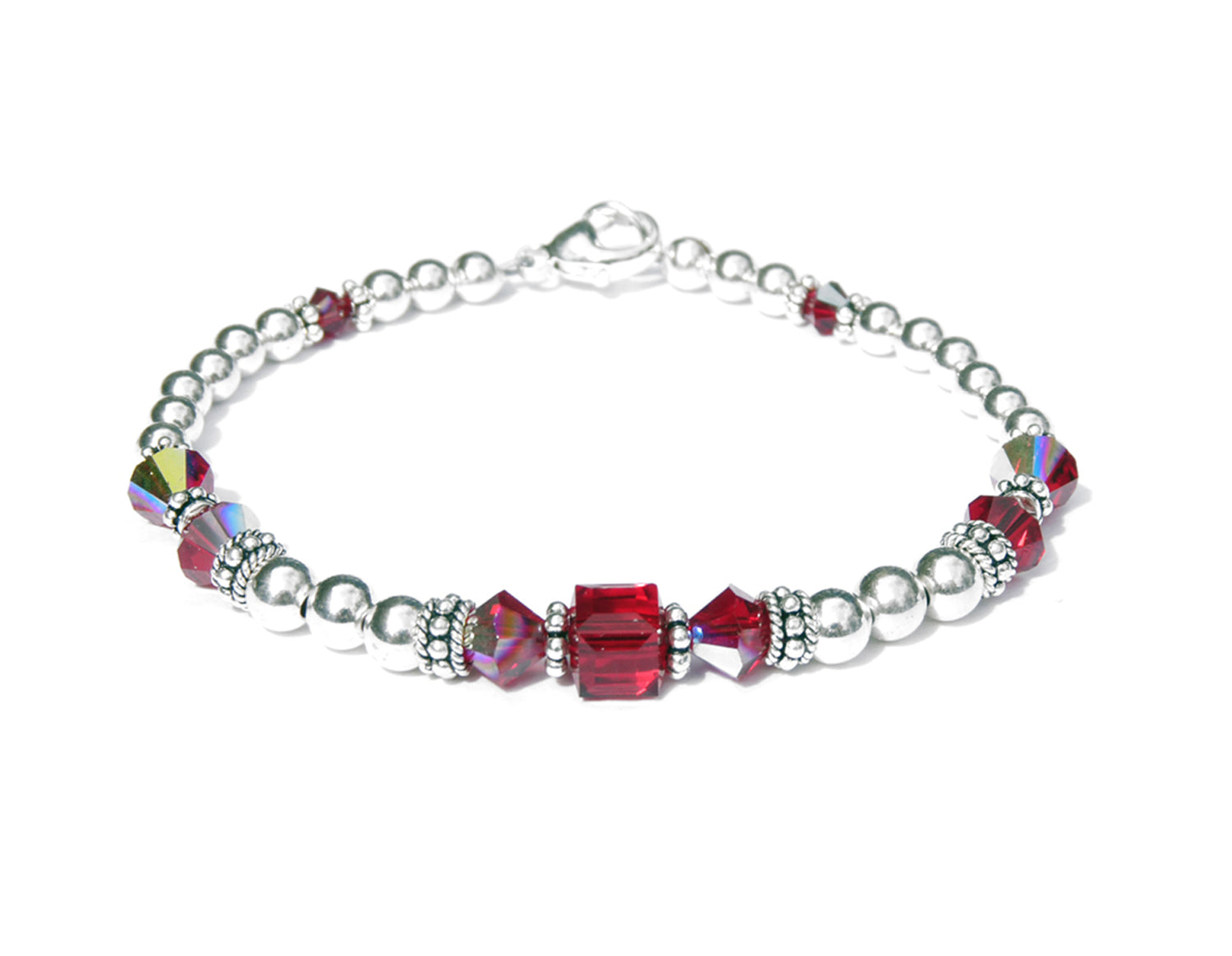 Ruby Bracelets, July Birthstone Bracelets, Handmade Silver Red Crystal Jewelry Bracelets