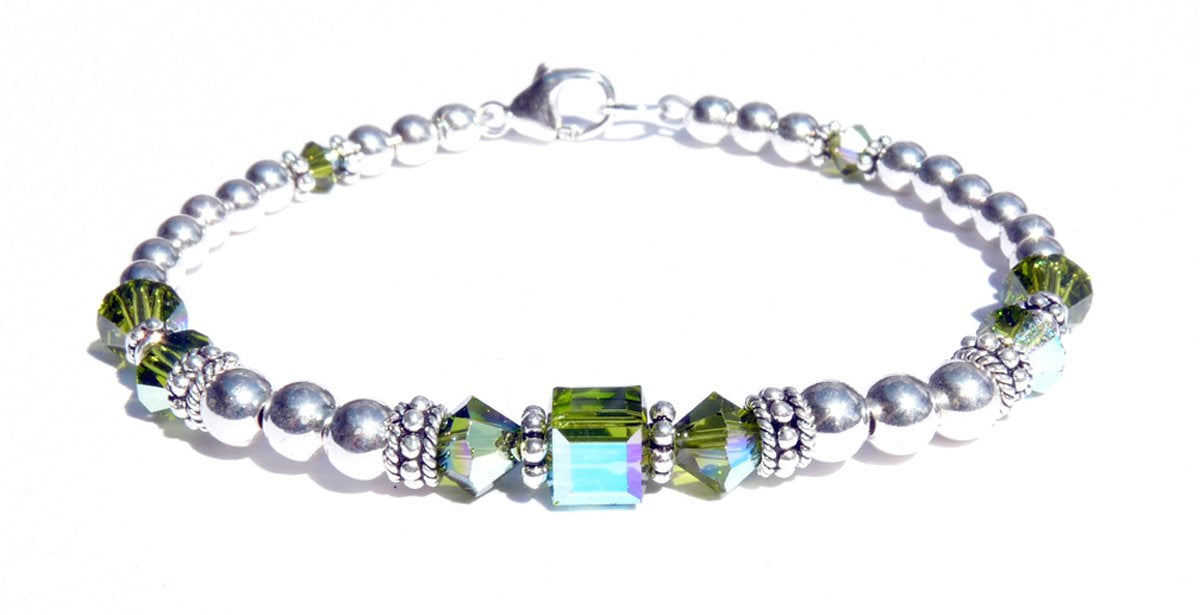 Peridot Bracelets, August Birthstone Bracelets, Handmade Silver Green Crystal Jewelry Bracelets