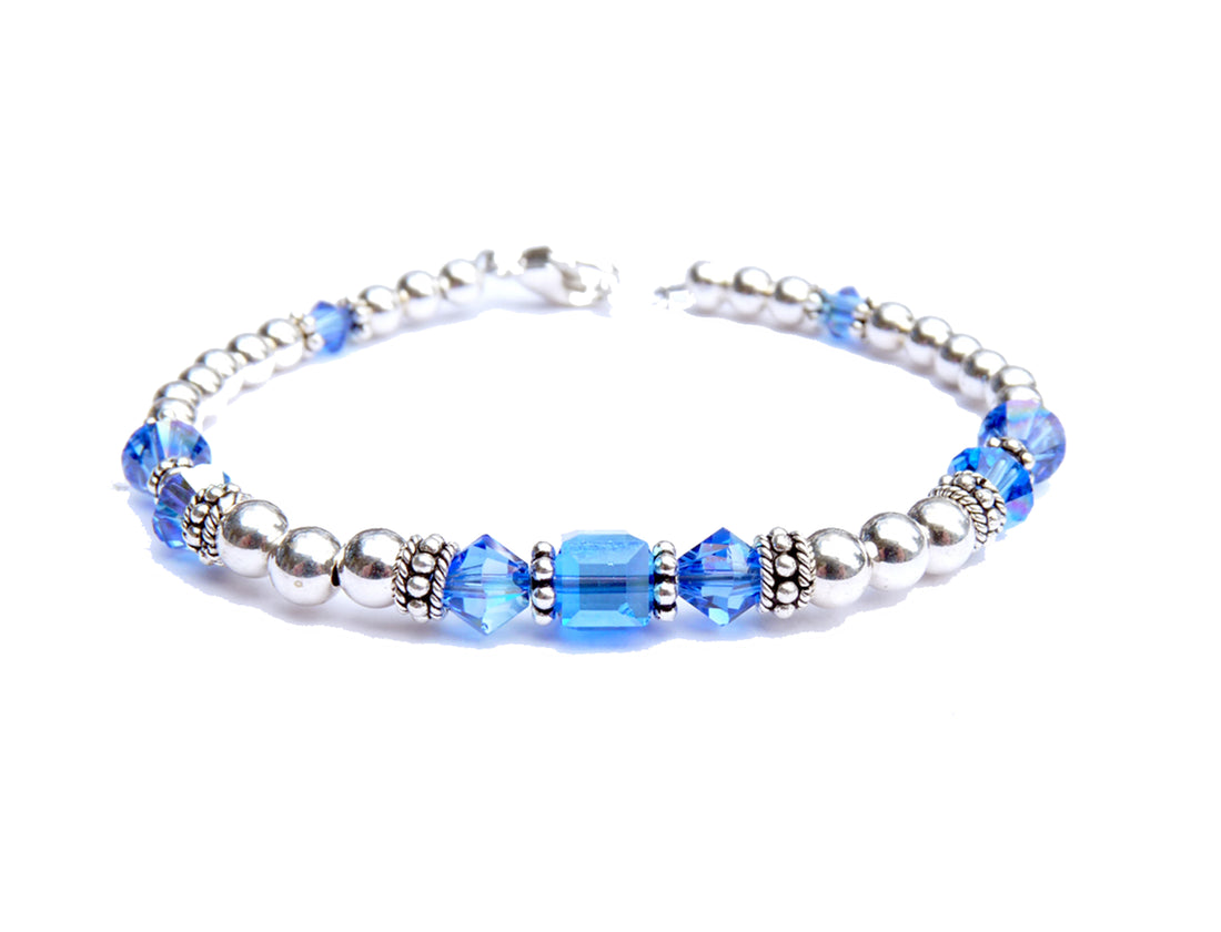 Sapphire Bracelets, September Birthstone Bracelets, Handmade Silver Blue Crystal Jewelry Bracelets