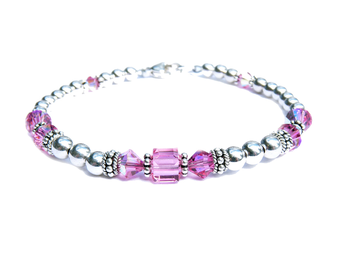 Tourmaline Bracelets, October Birthstone Bracelets, Handmade Silver Pink Crystal Jewelry Bracelets