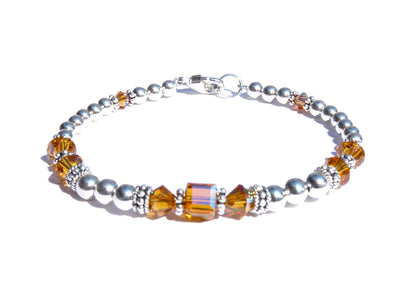 Topaz Bracelets, November Birthstone Bracelets, Handmade Silver Yellow Crystal Jewelry Bracelets