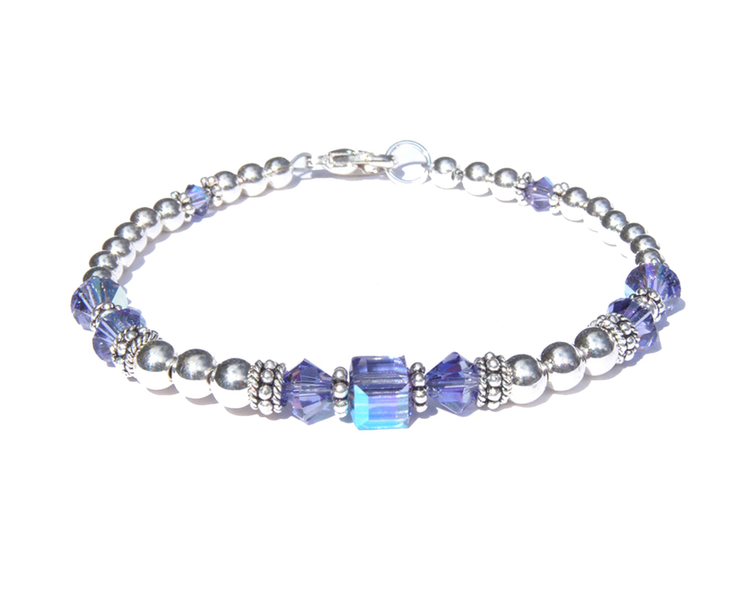 Tanzanite Bracelets, December Birthstone Bracelets, Handmade Silver Purple Crystal Jewelry Bracelets