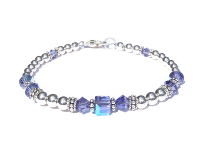 Tanzanite Bracelets, December Birthstone Bracelets, Handmade Silver Purple Crystal Jewelry Bracelets