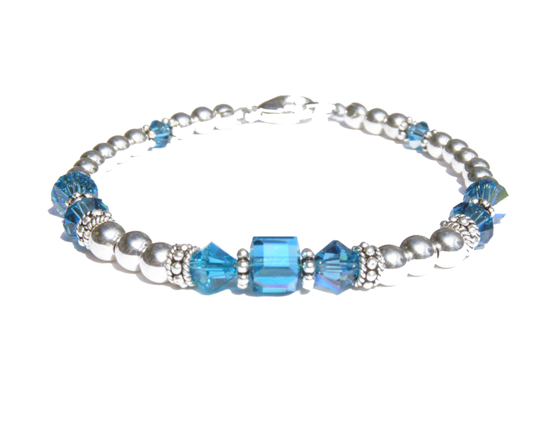 Blue Zircon Bracelets, December Birthstone Bracelets, Handmade Silver Blue Crystal Jewelry Bracelets