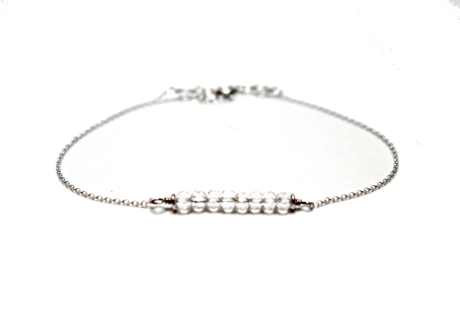 Quartz Crystal Bracelet, Personalized Letter Initial Name Bracelet, Gemstone Bar Bracelet, Birthstone Jewelry, Handmade Sterling Silver Adjustable