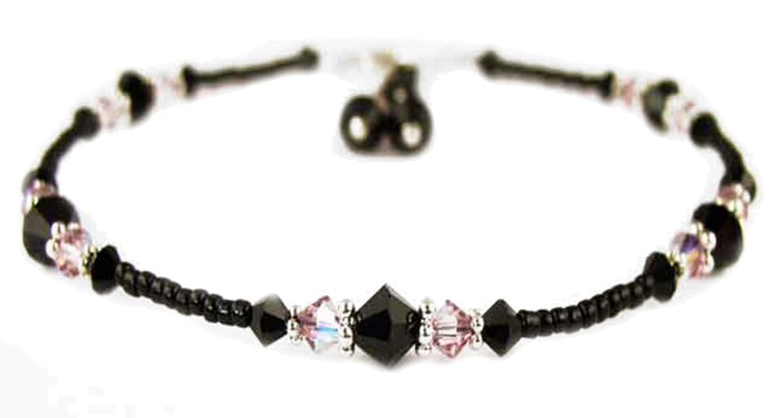 Alexandrite Anklet, June Birthstone Cute Boho Beaded Anklet Bracelet, Handmade Black Crystal Anklet