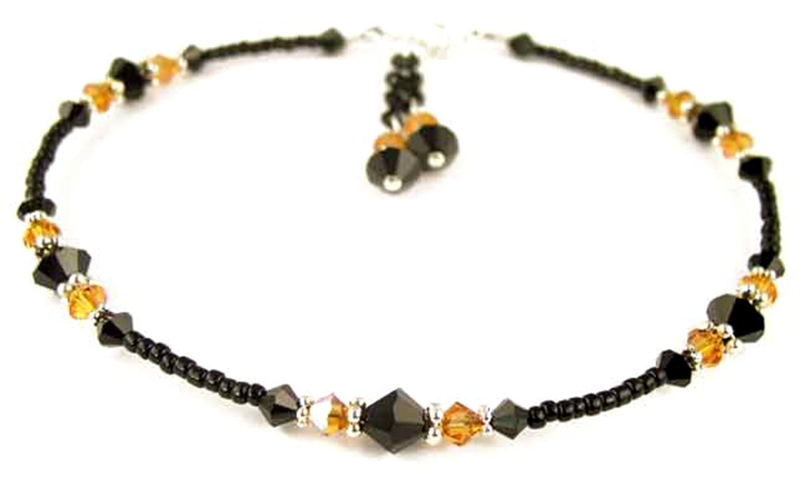 Yellow Topaz Anklet, November Birthstone Anklet, Handmade Beaded Anklet, Colorful Seed Bead Anklet, Black Beaded Anklet, Crystal Anklet, Cute Boho Anklet