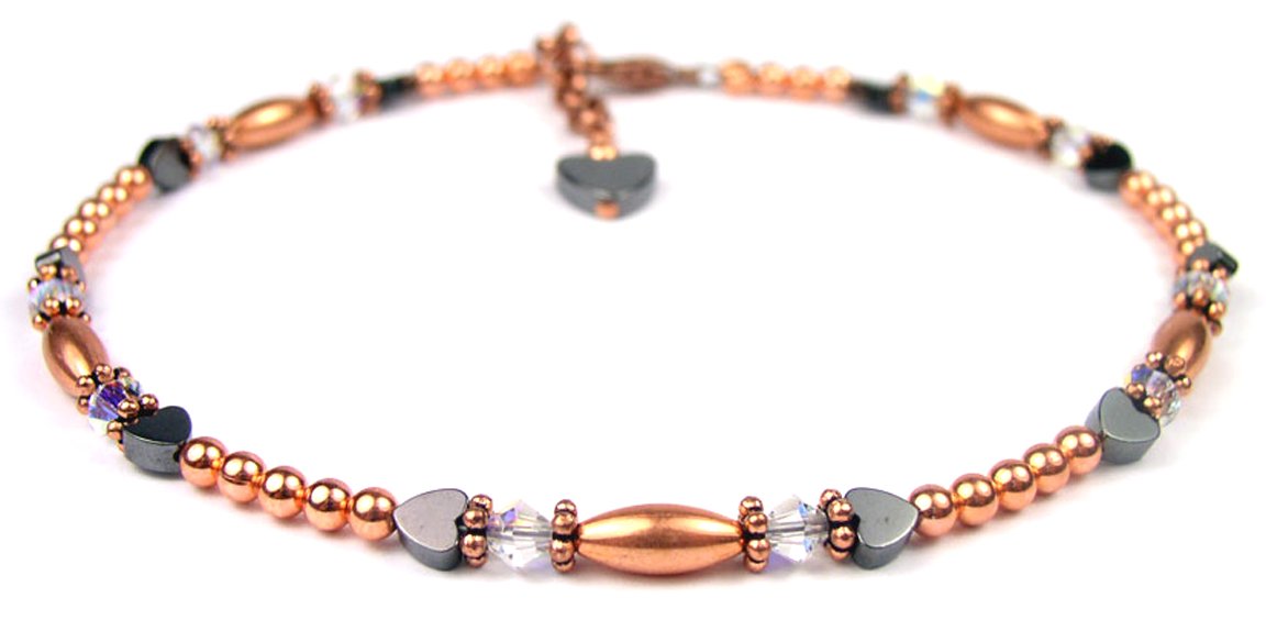 Handmade Copper Anklets, Beaded Anklets, Aura Crystal April Birthstone Anklets