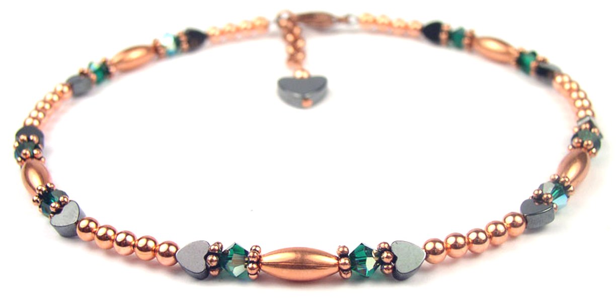 Handmade Copper Anklets, Beaded Anklets, Emerald Crystal May Birthstone Anklets
