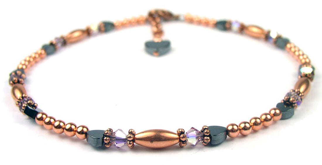Handmade Copper Anklets, Beaded Anklets, Alexandrite Crystal June Birthstone Anklets