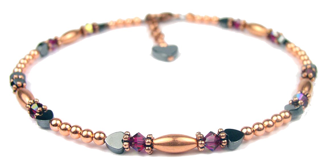 Handmade Copper Anklets, Beaded Anklets, Ruby Crystal July Birthstone Anklets