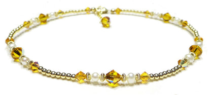 Handmade Gold Citrine Anklet, November Birthstone Anklet, Gold Beaded Ankle Bracelet