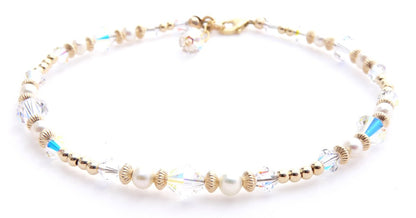 Handmade Gold Clear Crystal Anklet, April Birthstone Anklet, Gold Beaded Ankle Bracelet