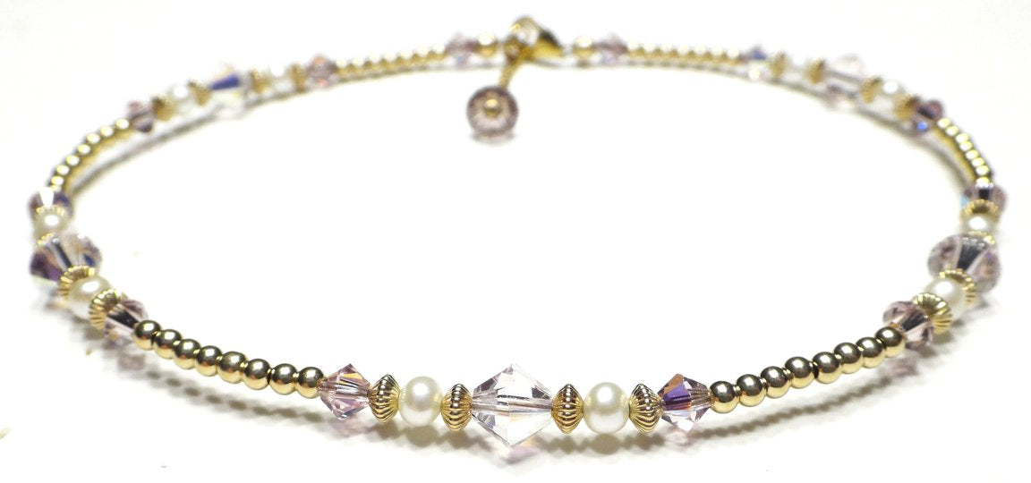 Handmade Gold Alexandrite Anklet, June Birthstone Anklet, Gold Beaded Ankle Bracelet