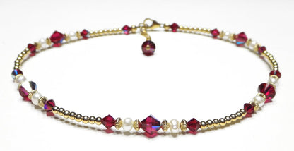 Handmade Gold Ruby Anklet, July Birthstone Anklet, Gold Beaded Ankle Bracelet