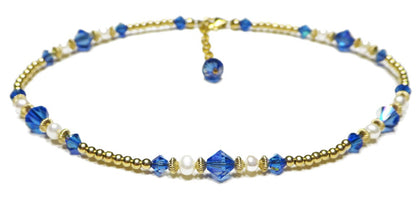 Handmade Gold Sapphire Anklet, September Birthstone Anklet, Gold Beaded Ankle Bracelet