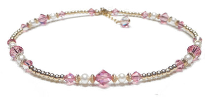 Handmade Gold Pink Tourmaline Anklet, October Birthstone Anklet, Gold Beaded Ankle Bracelet
