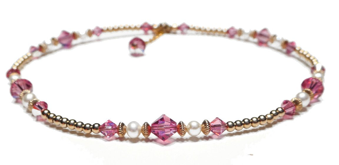 Handmade Gold Pink Tourmaline Anklet, October Birthstone Anklet, Gold Beaded Ankle Bracelet