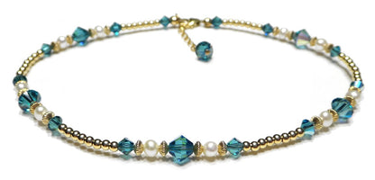 Handmade Gold Blue Zircon Anklet, December Birthstone Anklet, Gold Beaded Ankle Bracelet