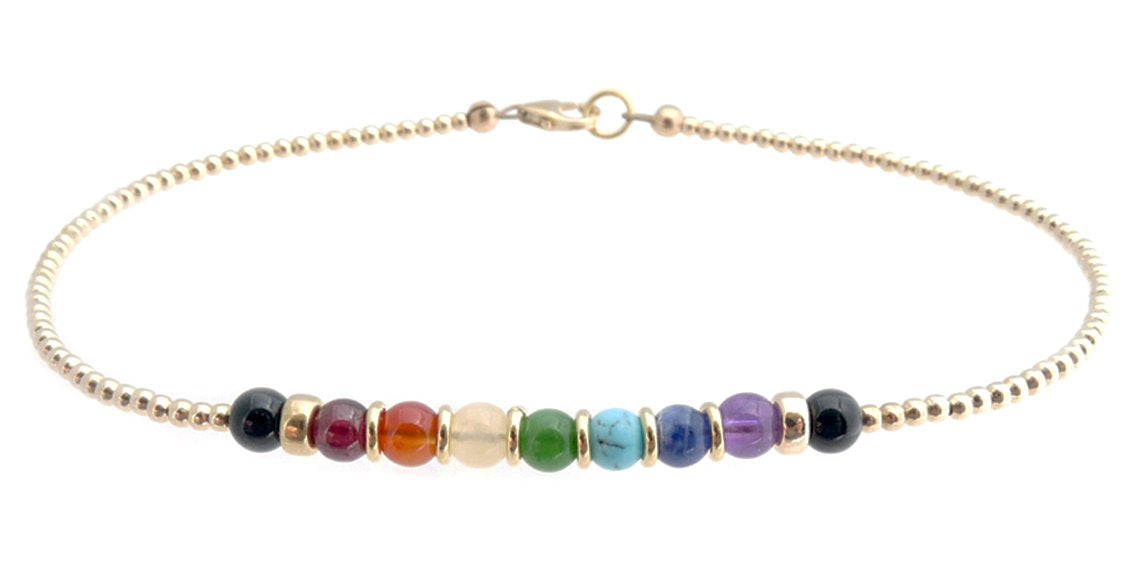 7 Stone Chakra Anklet, Authentic Gemstone 14K GF Gold Beaded Meditation, Yoga, Reiki, Prayer Anklet Bracelet