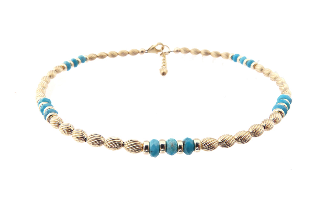 Handmade Gold Turquoise Gemstone Anklets, December Birthstone Crystal Beaded Ankle Bracelet Birthday Gift for Her
