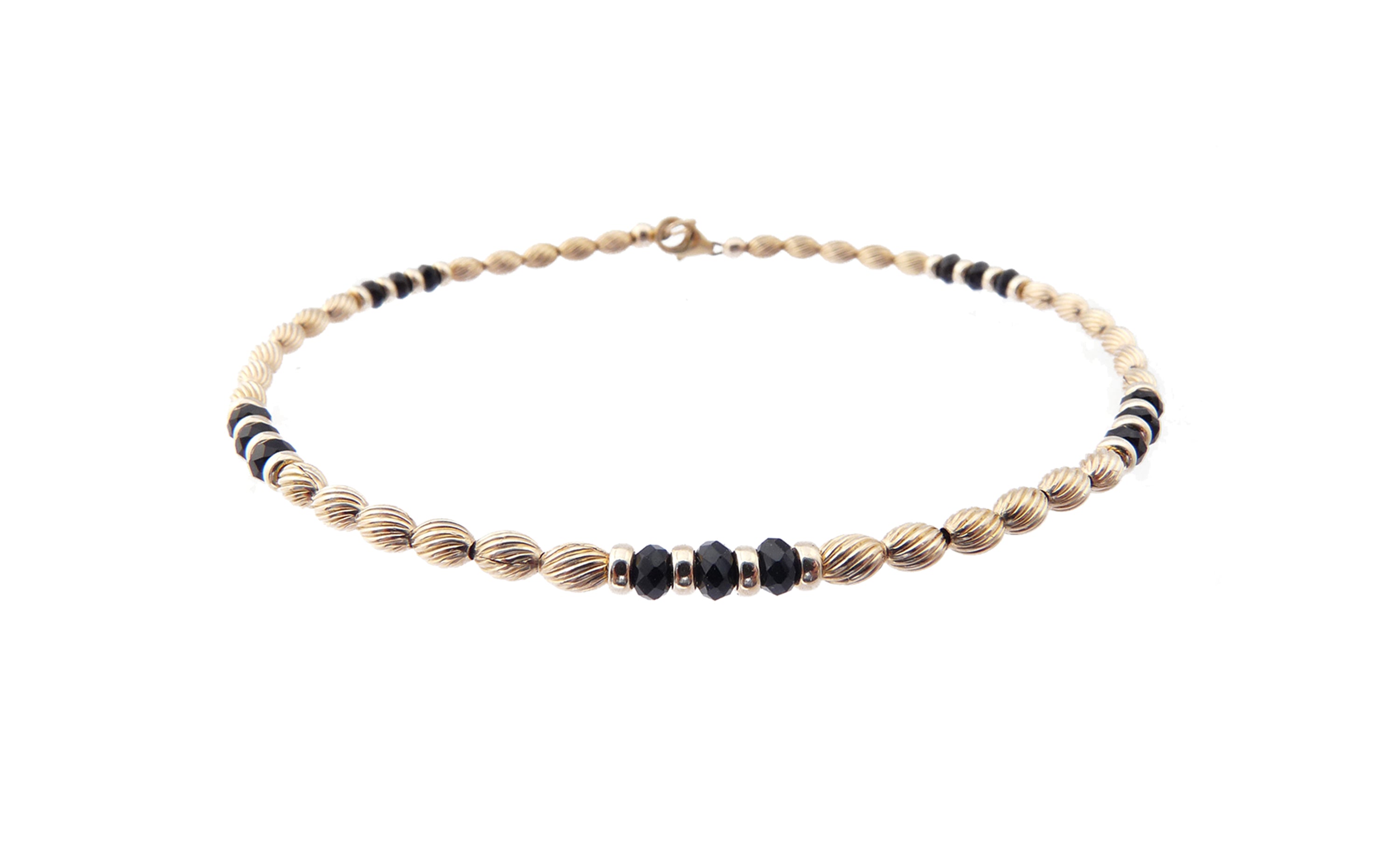 Gold Black Spinel Gemstone Beaded Anklets, Birthstone Ankle Bracelets