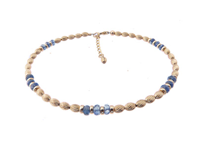 Gold Blue Iolite Gemstone Beaded Anklets, December Birthstone Crystal Healing Ankle Bracelets