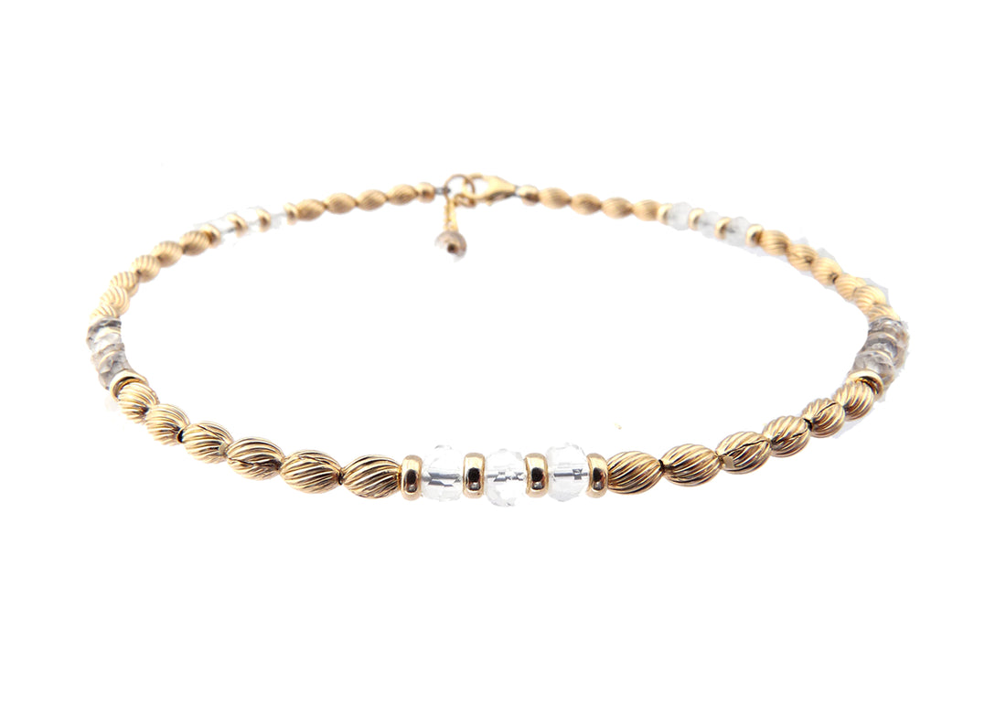 Handmade Gold Clear Quartz Gemstone Anklets, April Birthstone Crystal Beaded Ankle Bracelet Birthday Gift for Her