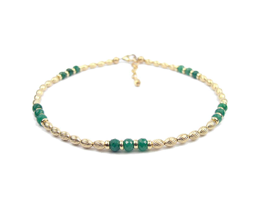 Handmade Gold Emerald Gemstone Anklets, May Birthstone Crystal Beaded Ankle Bracelet Birthday Gift for Her