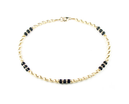 Gold Black Onyx Gemstone Beaded Anklets, Beaded Ankle Bracelets