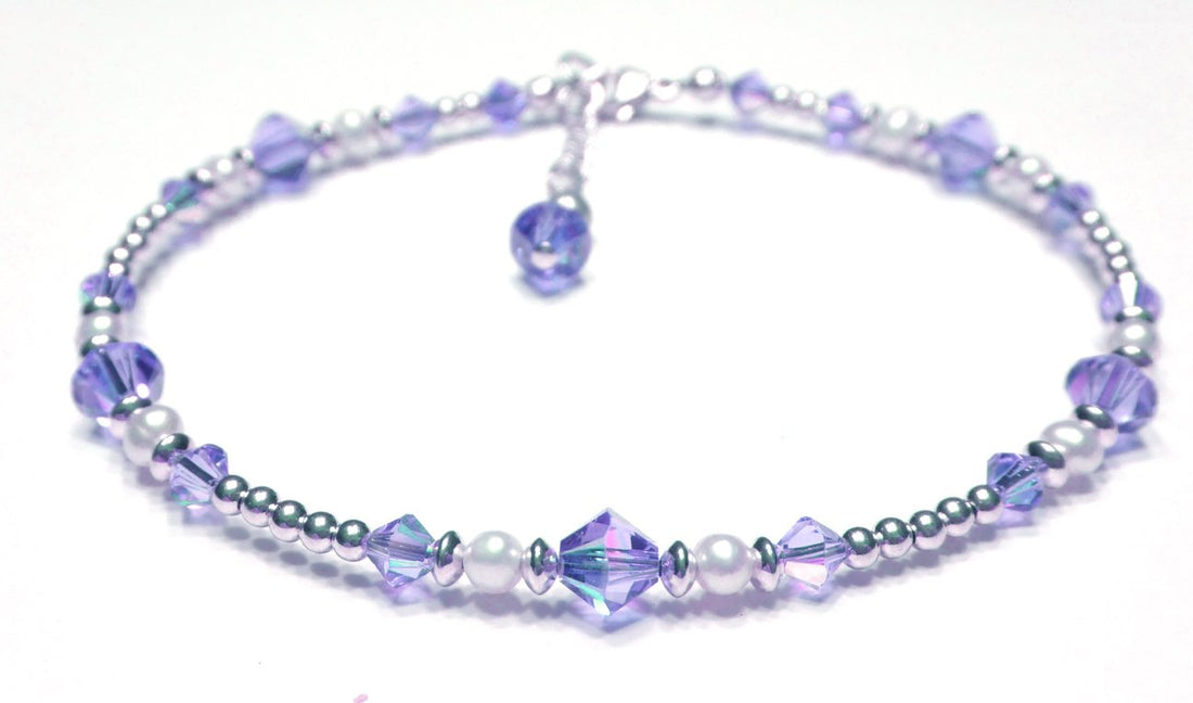 Silver Tanzanite Anklet, December Birthstone Crystal Beaded Ankle Bracelets, Colorful BoHo Seed Bead Anklets