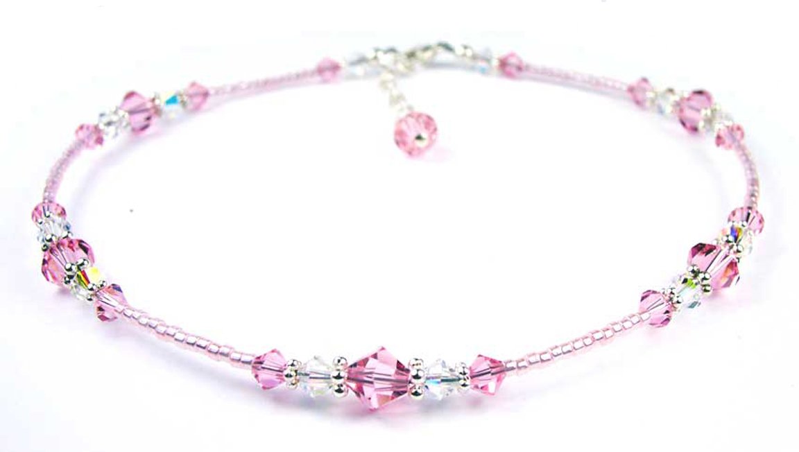 Pale Pink Tourmaline Anklet, October Birthstone Anklet, Handmade Crystal Beaded Ankle Bracelets