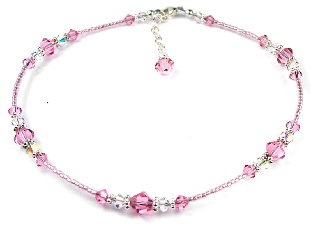 Pink Tourmaline Anklet, October Birthstone Anklet, Handmade Austrian Crystal Beaded Ankle Bracelets
