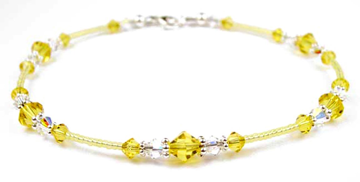 Citrine Anklet, November Silver Handmade Birthstone Crystal Beaded Ankle Bracelet Birthday Gift for Her