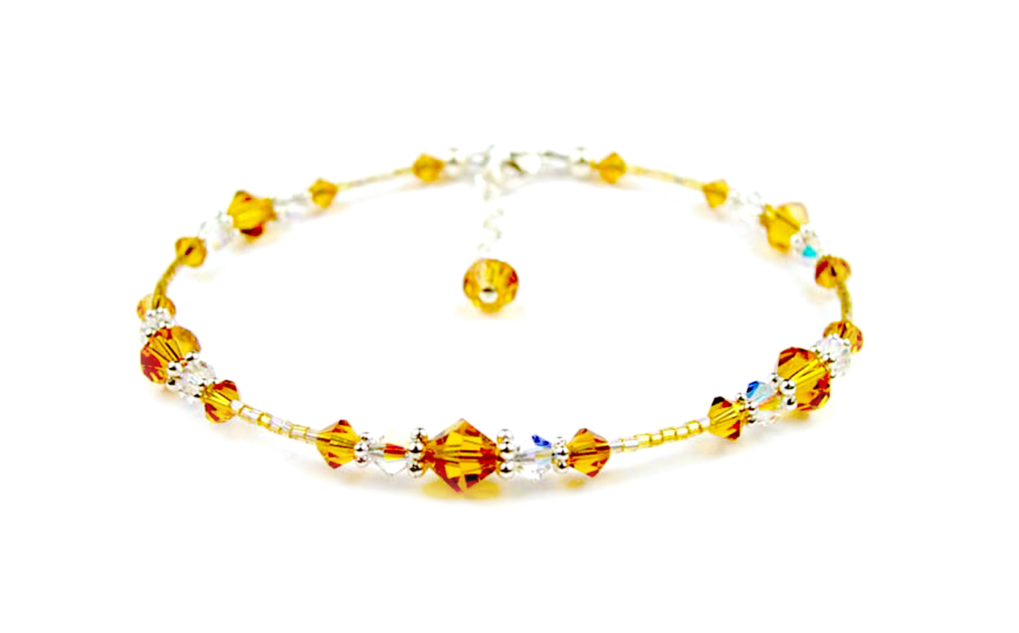 Yellow Topaz Anklet, November Birthstone Anklet, Handmade Crystal Beaded Ankle Bracelets