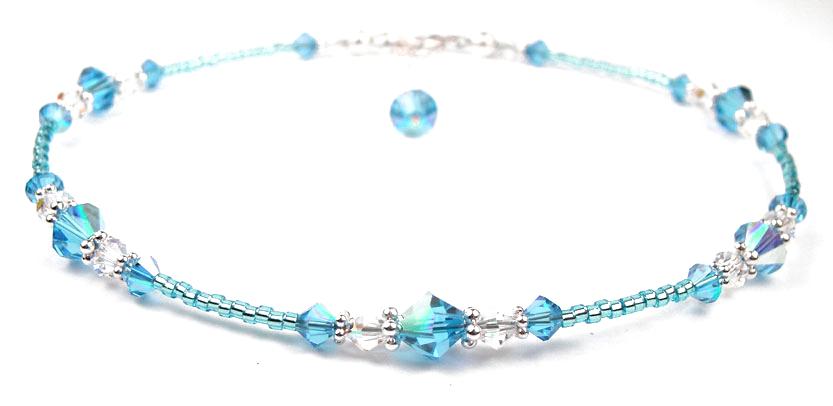 Aquamarine Anklet, March Handmade Birthstone Crystal Beaded Ankle Bracelet Birthday Gift for Her