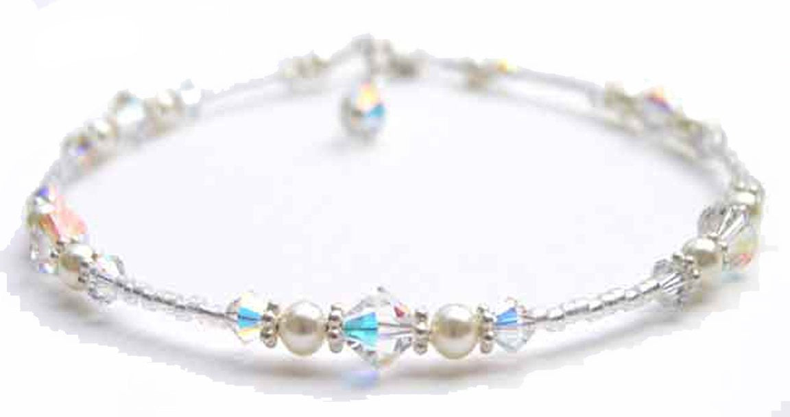 Clear Crystal Anklet, April Silver Handmade Birthstone Crystal Beaded Ankle Bracelet Birthday Gift for Her