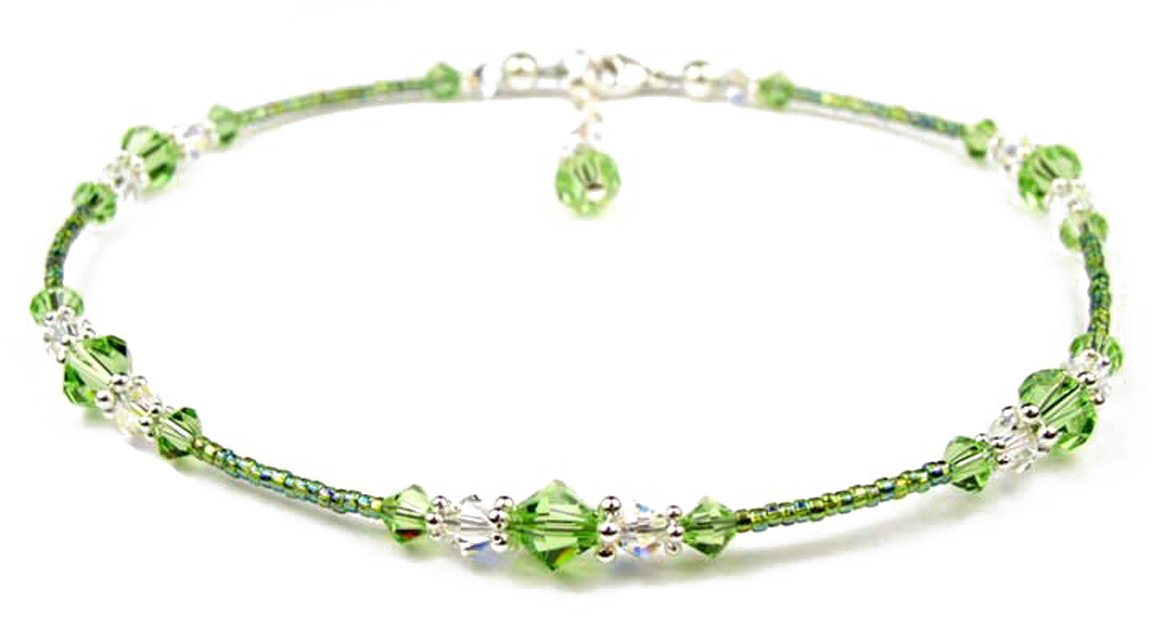 Peridot Anklet, August Birthstone anklet, Handmade Crystal Beaded Ankle Bracelets