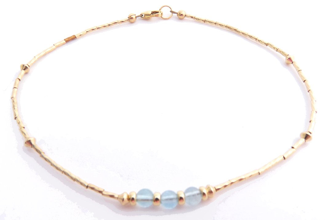 Aquamarine March 14k Gold Filled Handmade Birthstone Crystal Beaded Ankle Bracelet Birthday Gift for Her
