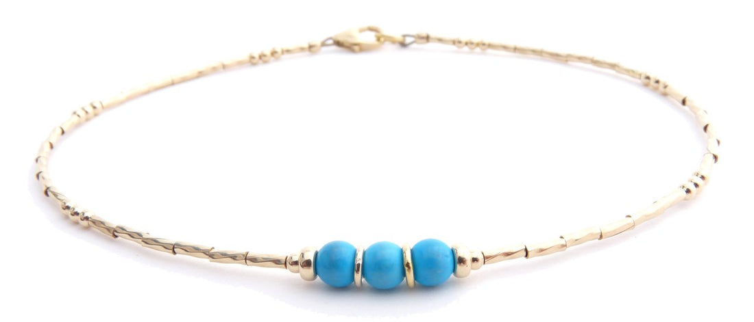 Turquoise 14k Gold Filled Minimalist Dainty Anklet March Birthstone
