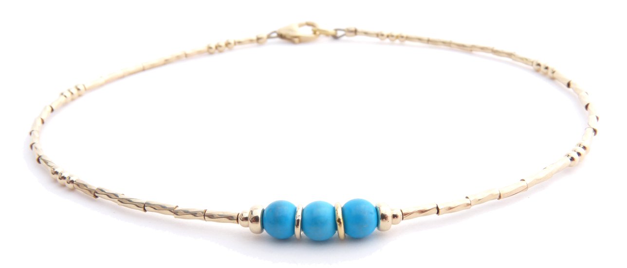 Turquoise 14k Gold Filled Minimalist Dainty Anklet March Birthstone