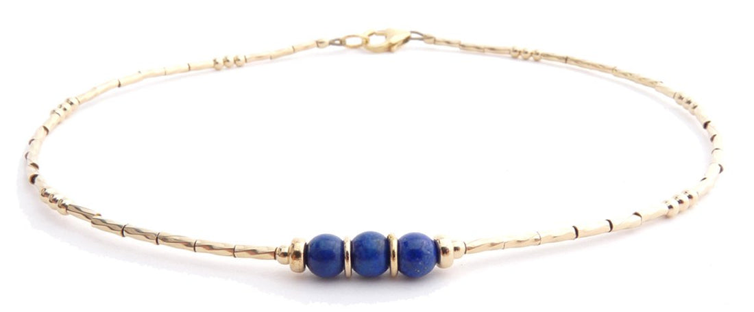 Lapis Lazuli 14k Gold Filled Minimalist Dainty Anklet March Birthstone