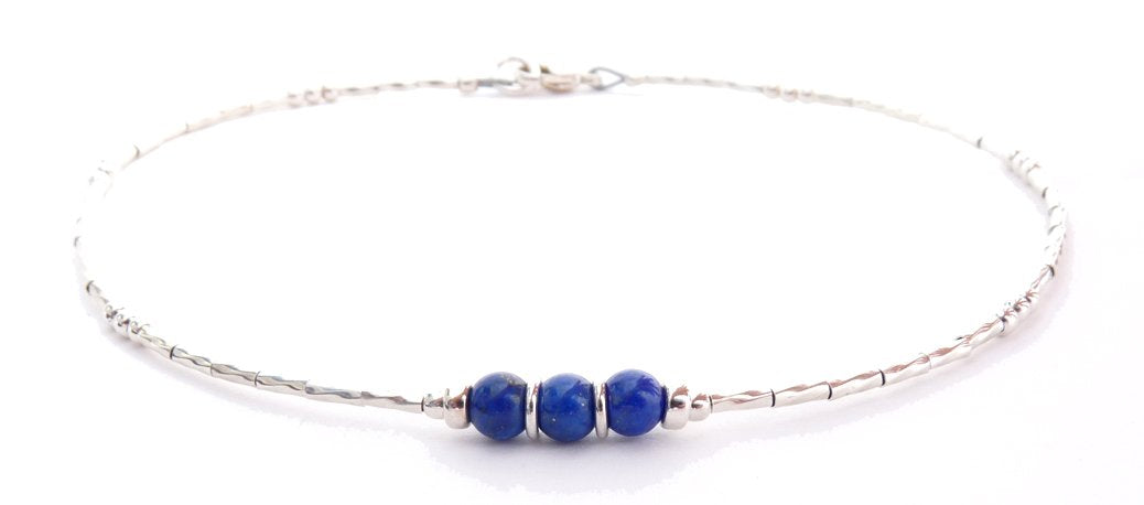 Lapis 925 Silver Minimalist Anklet February Birthstone