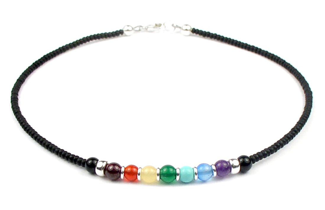 Sterling Silver Chakra Anklet Gemstone Beaded Balance for Yoga, Reiki, Prayer Mala Ankle Bracelet