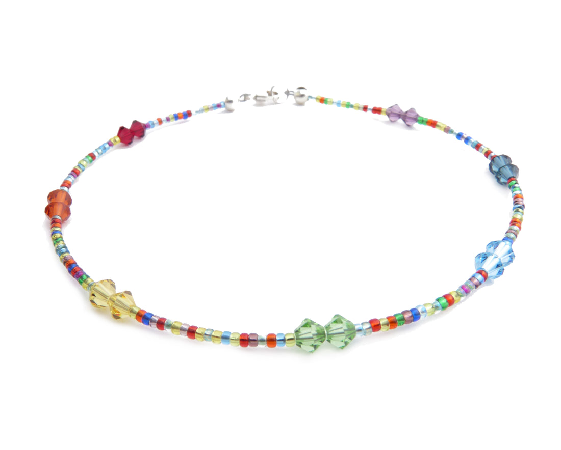 7 Chakra Anklet Silver Crystal Balancing Crystal Beaded Ankle Bracelet Birthday Gift for Her